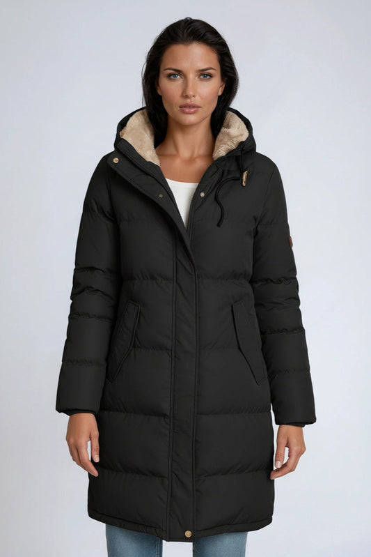 Abrigo de invierno con forro de borreguito y capucha para mujer – NORAYA