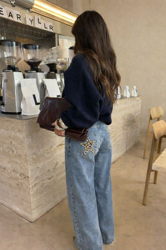 Elisenda- Jeans casual estrellas estampado de leopardo