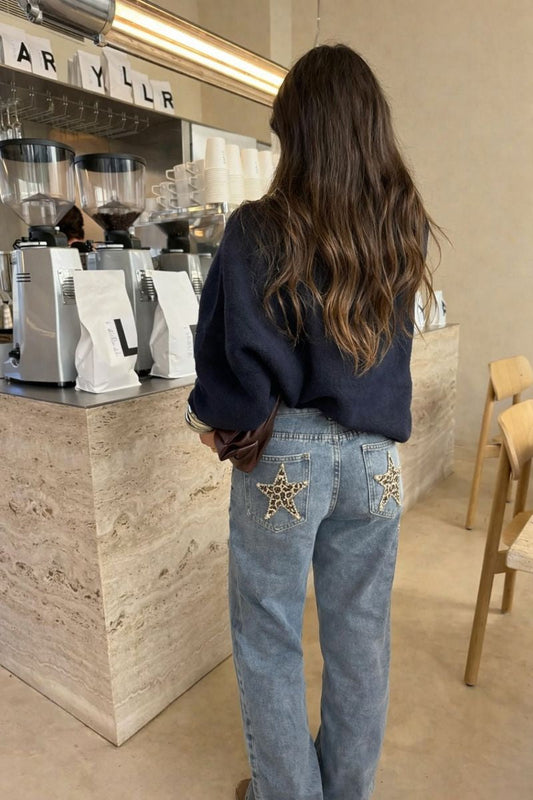 Elisenda- Jeans casual estrellas estampado de leopardo