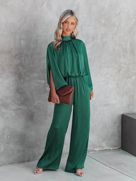 GRACELIA – Mono verde elegante para mujer con cuello alto