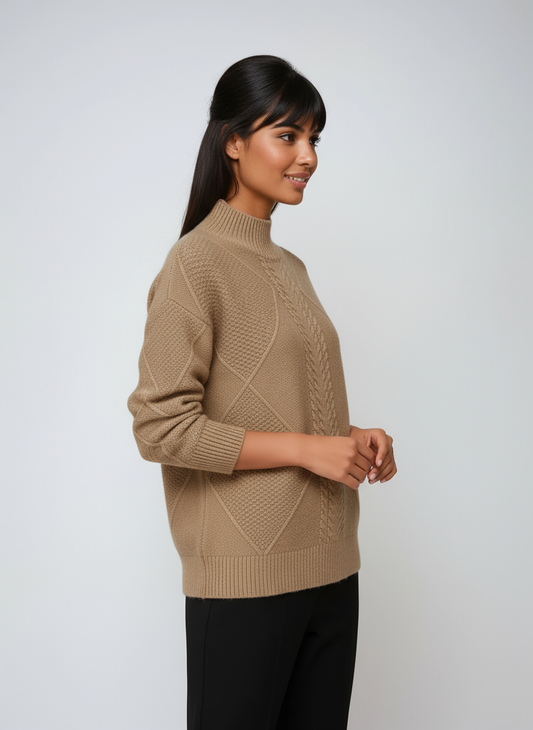ELLARA – Jersey de mujer con diseño de ochos y cuello alto