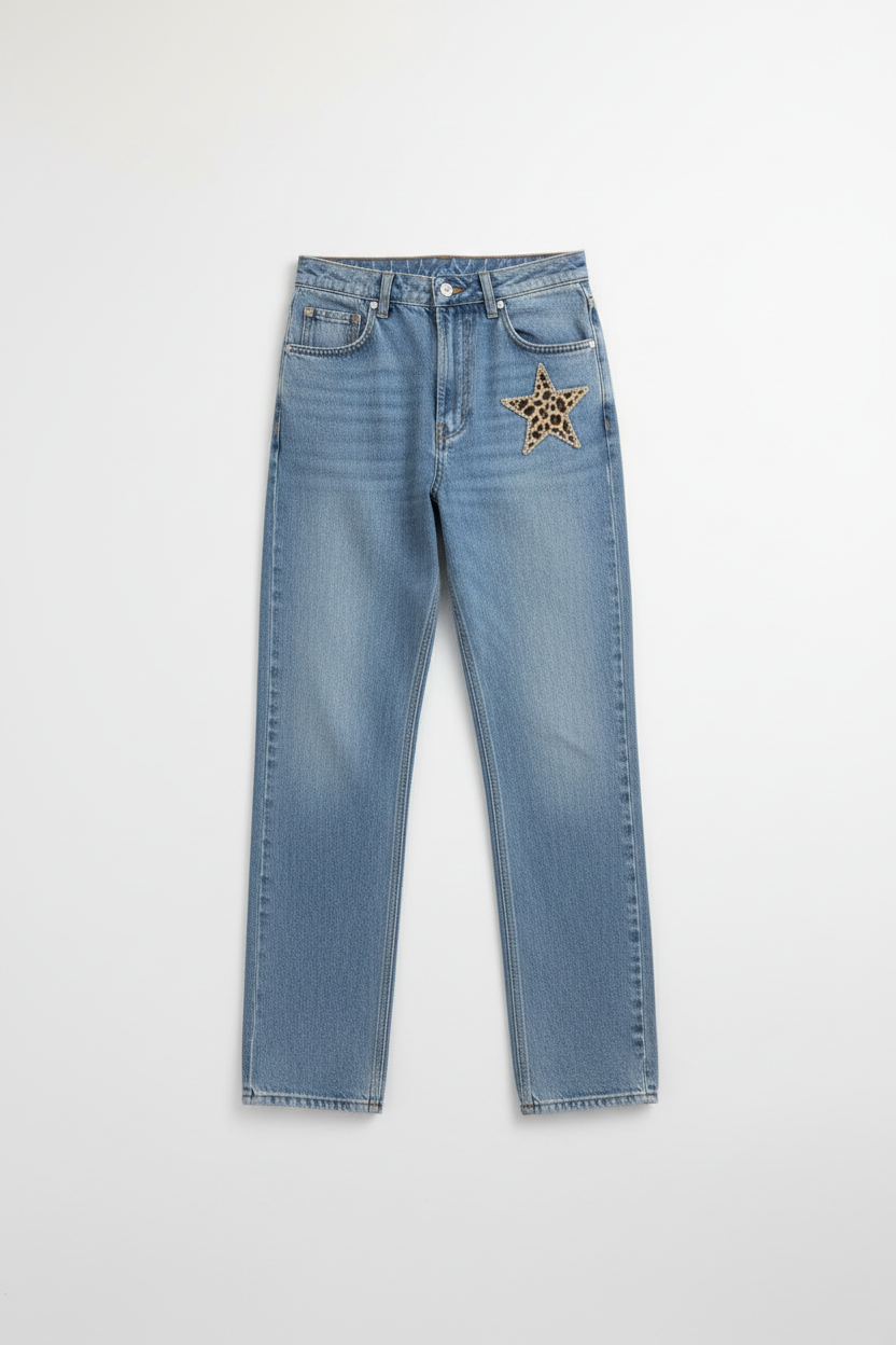 Elisenda- Jeans casual estrellas estampado de leopardo