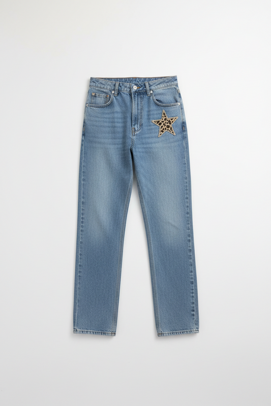 Elisenda- Jeans casual estrellas estampado de leopardo