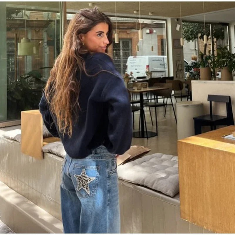 Elisenda- Jeans casual estrellas estampado de leopardo