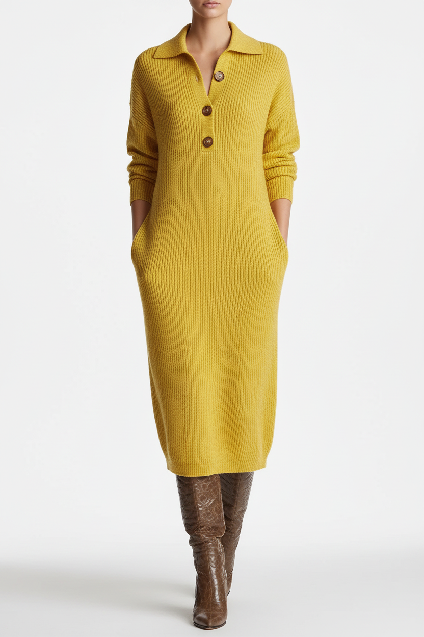 Lorena - Vestido de punto con cuello y botones